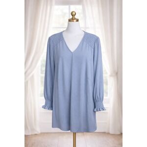 Adrianna Papell Popover Office Top Size 3x Blue‎ Flowy Knit Smocked Shoulders
